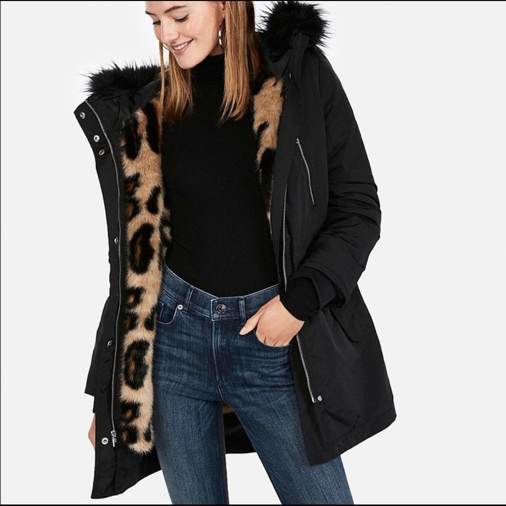Express 2018 Coat with Removable Leopard Vest